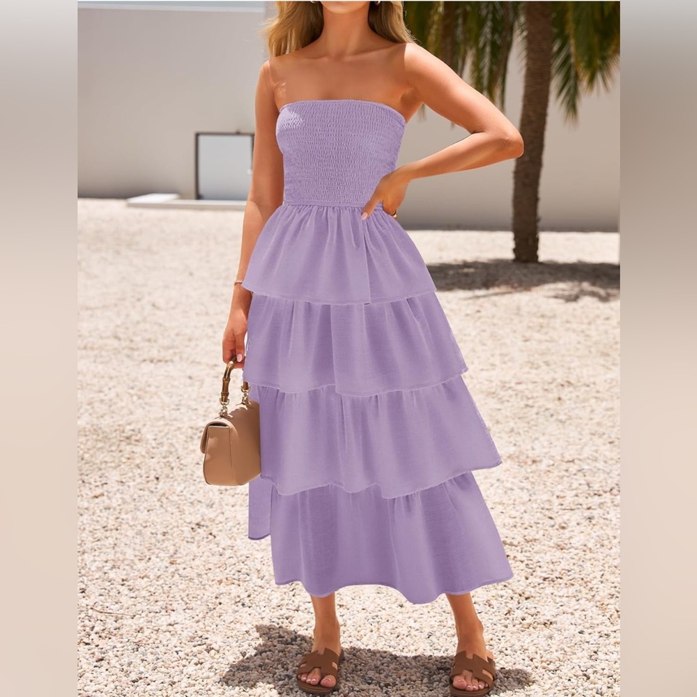 Strapless Lavender Tiered Maxi Dress